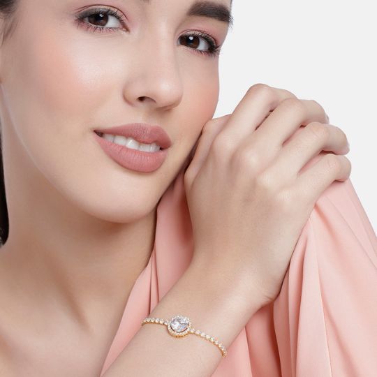 American Diamond-Studded Gold -Plated Adjustable Bracelet