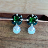 Glow Pearl CZ Green Stud Earrings