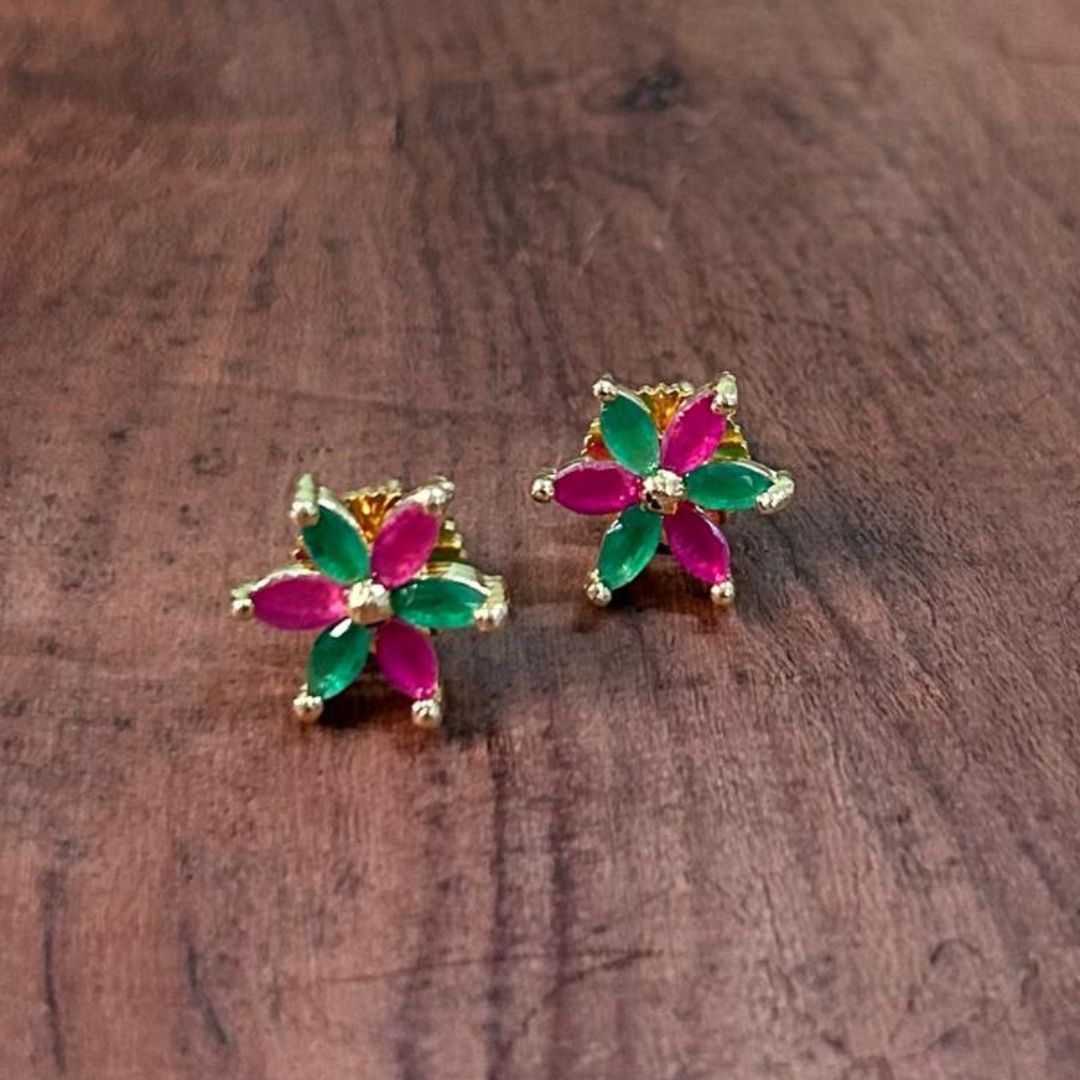 Floral Ruby Green Stud Earrings