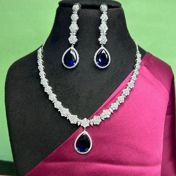 Eva Sapphire Blue CZ Designer Neckalce Set