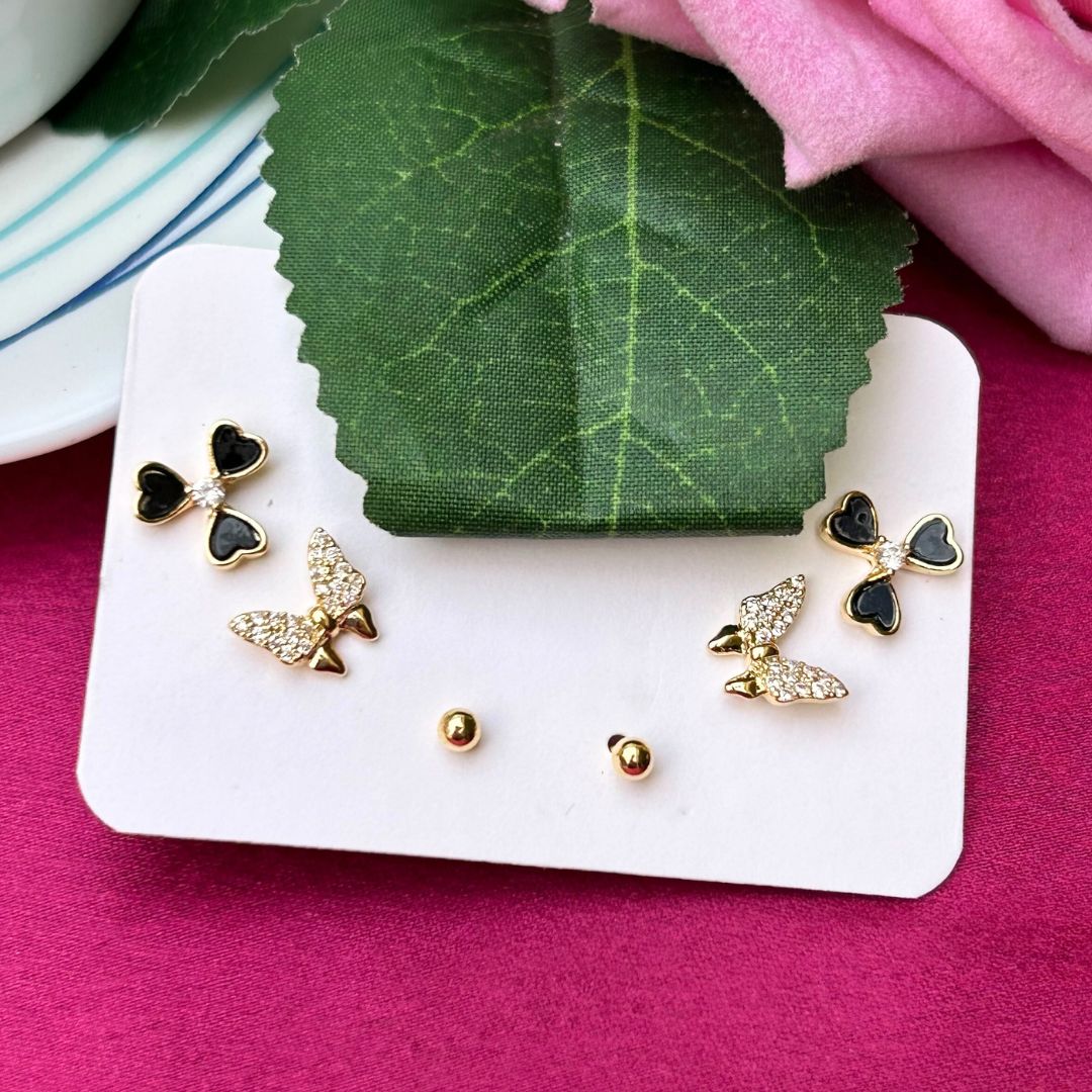 Set Of 3 Butterfly Golden Studs