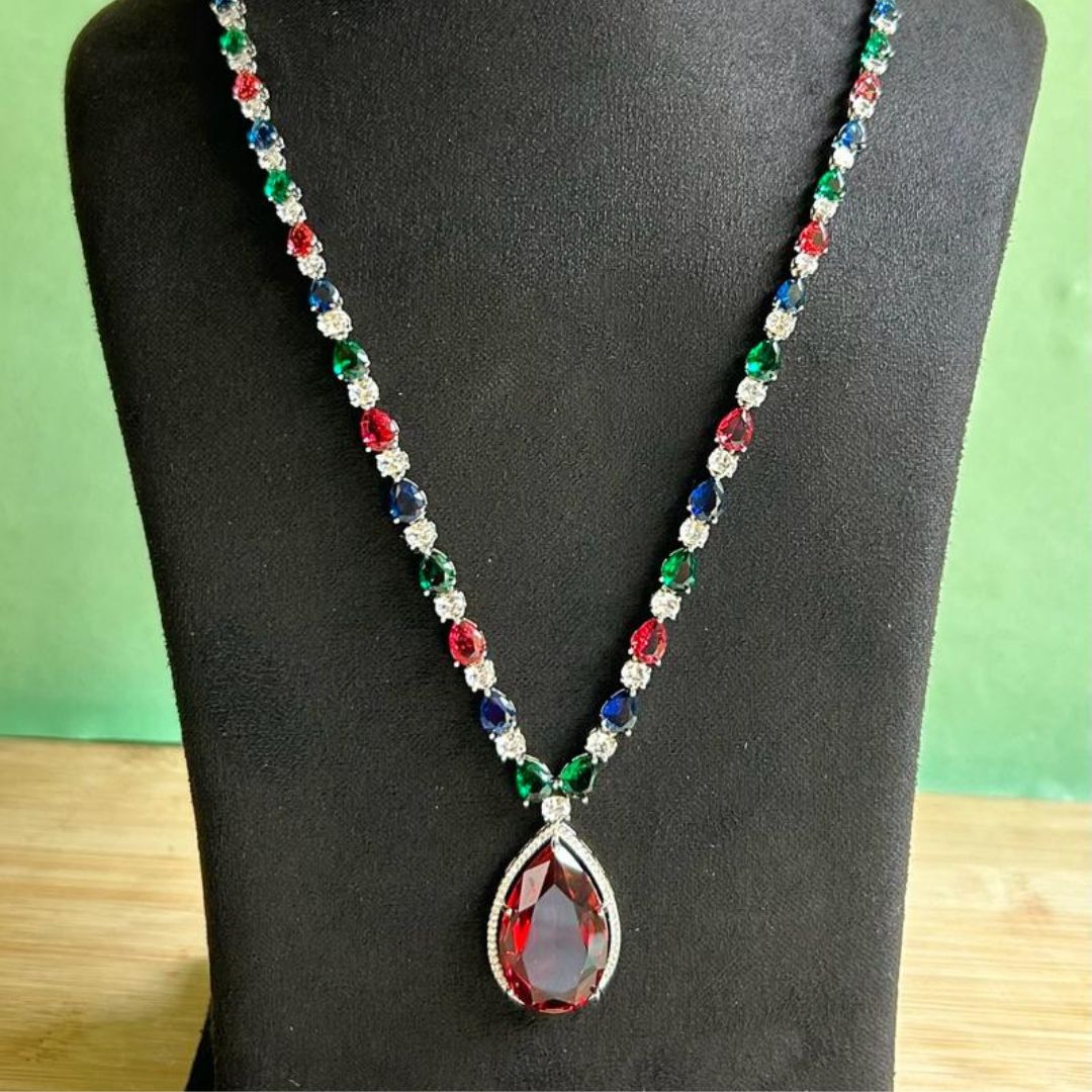 Arden Maroon CZ Designer Jewellery Set