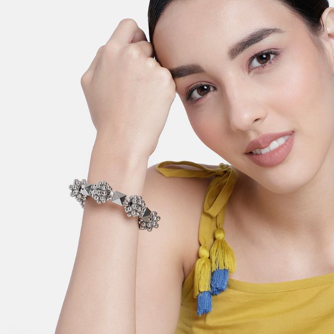 Moksha Oxidised Silver-Plated Bangle-Style Bracelet