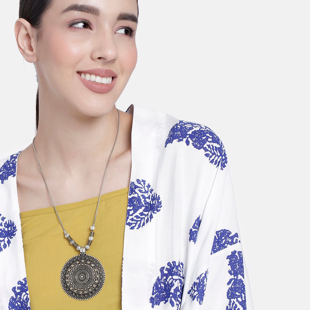 Laida German Silver Silver-Plated Oxidised Necklace