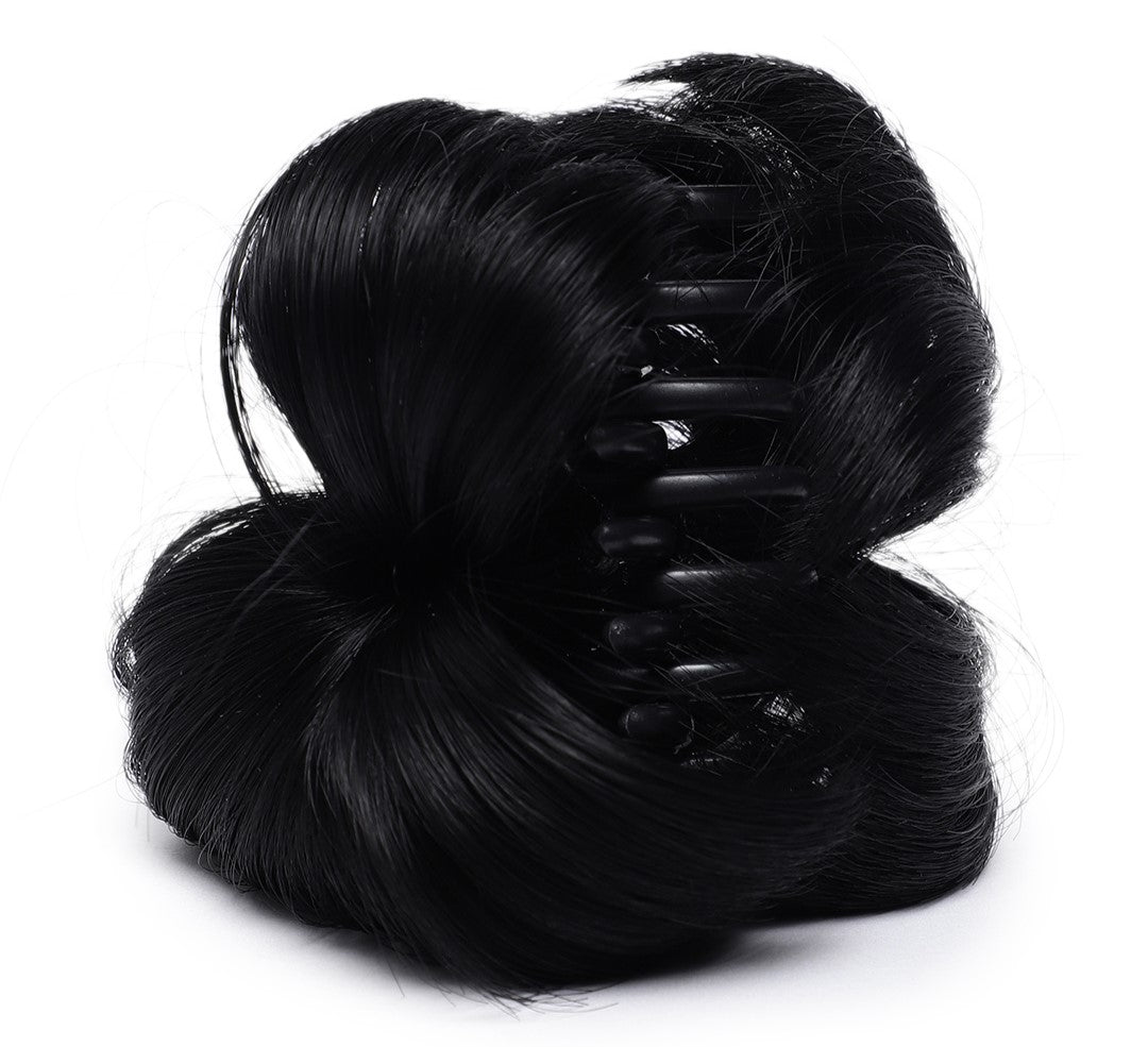 Artificial Synthetic Hair Juda Bun Extension Claw Clip - Black