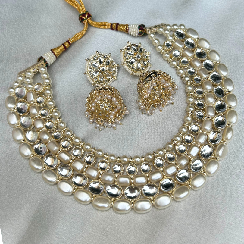 Sinhi Pearl Kundan Necklace Set