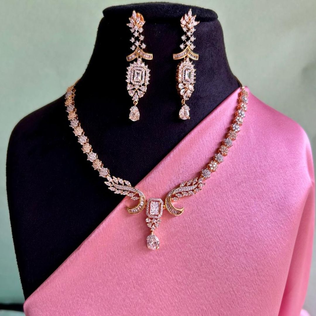 Golden American Diamond Designer Necklace Set