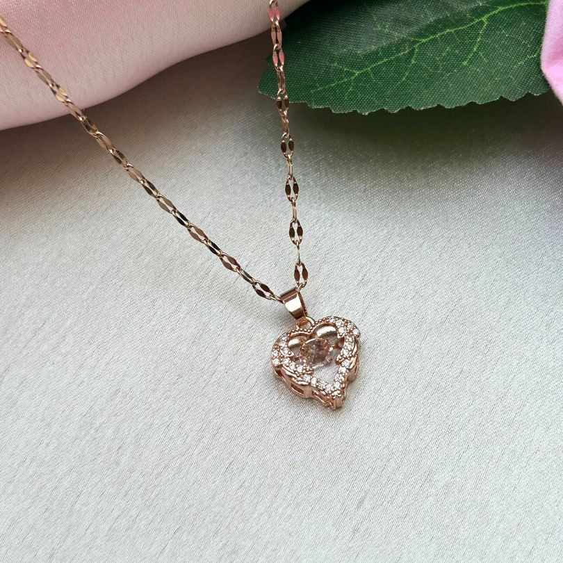 LAIDA Women Rose Gold-Plated & White AD-Studded heart Pendant With Chain