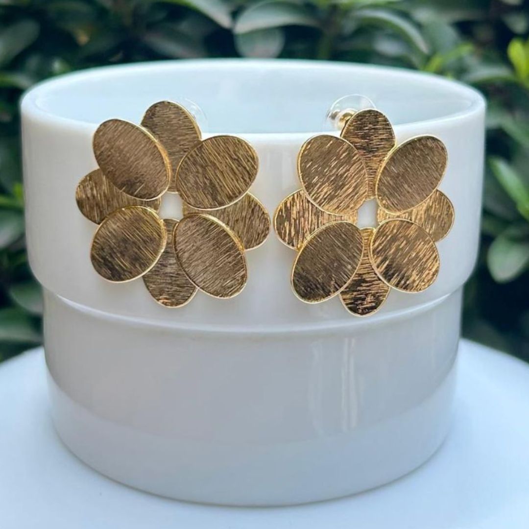 Golden Structured Floral Studs