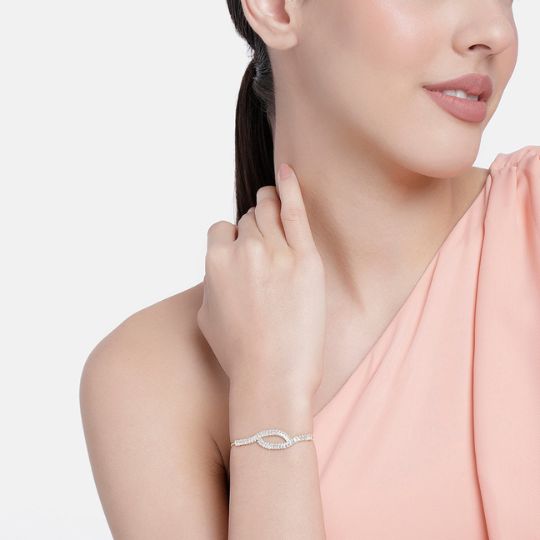 Eva American Diamond-Studded Gold - Plated Adjustable Bracelet