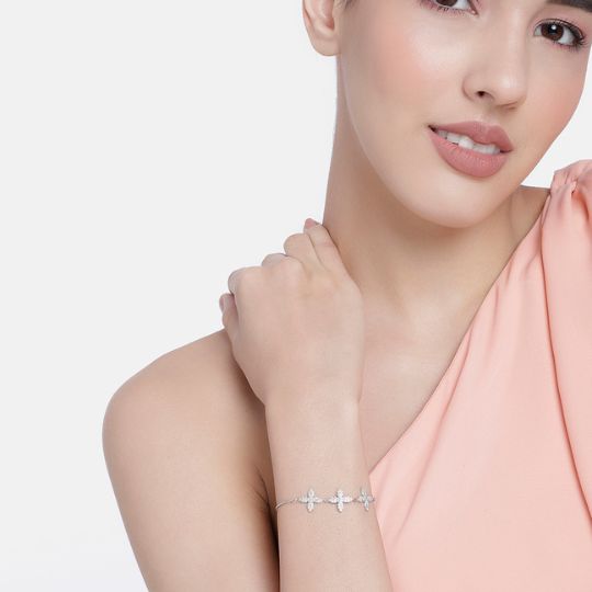 Floral Silver- Plated Adjustable Bracelet