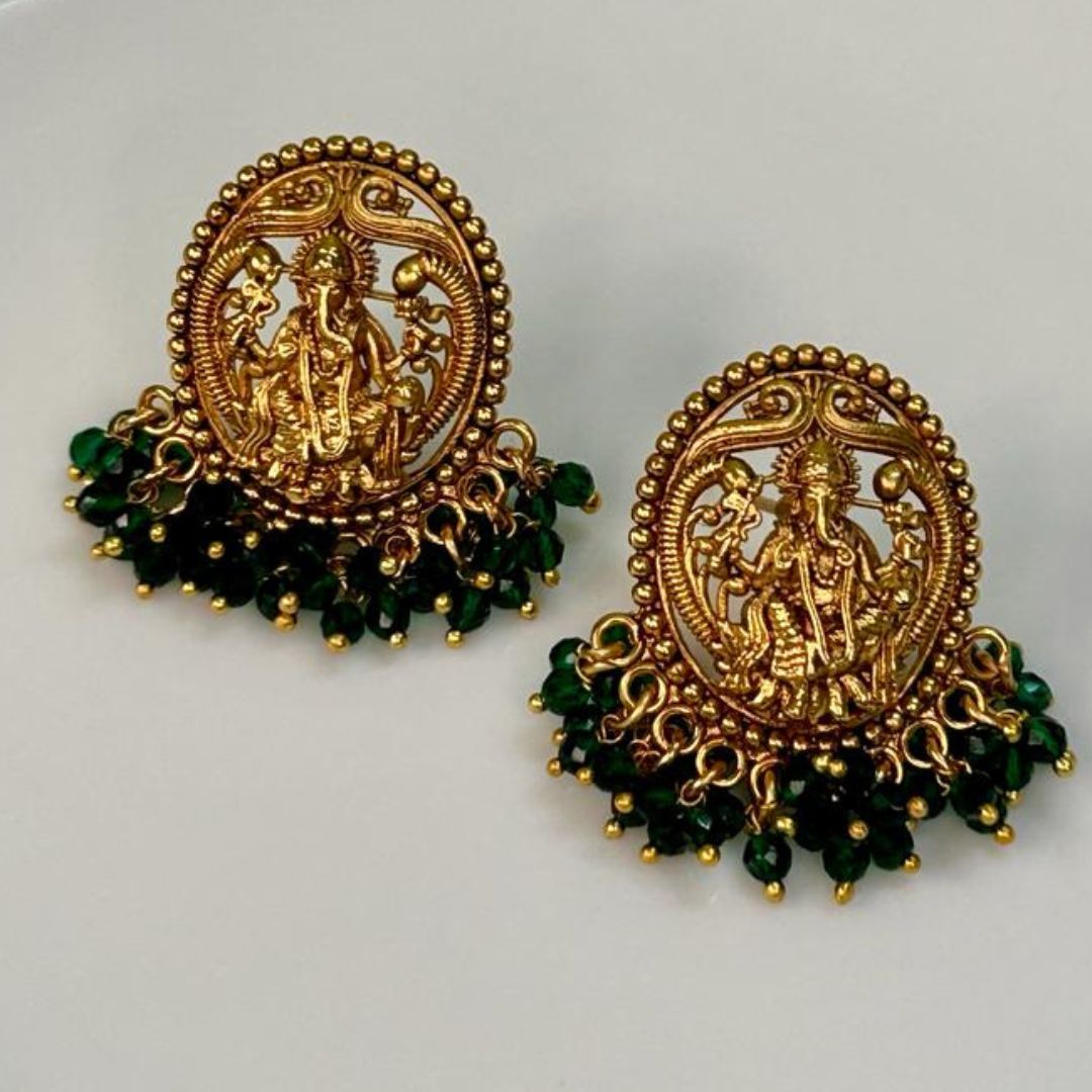 Ganesh Green Ghungroo Necklace Set