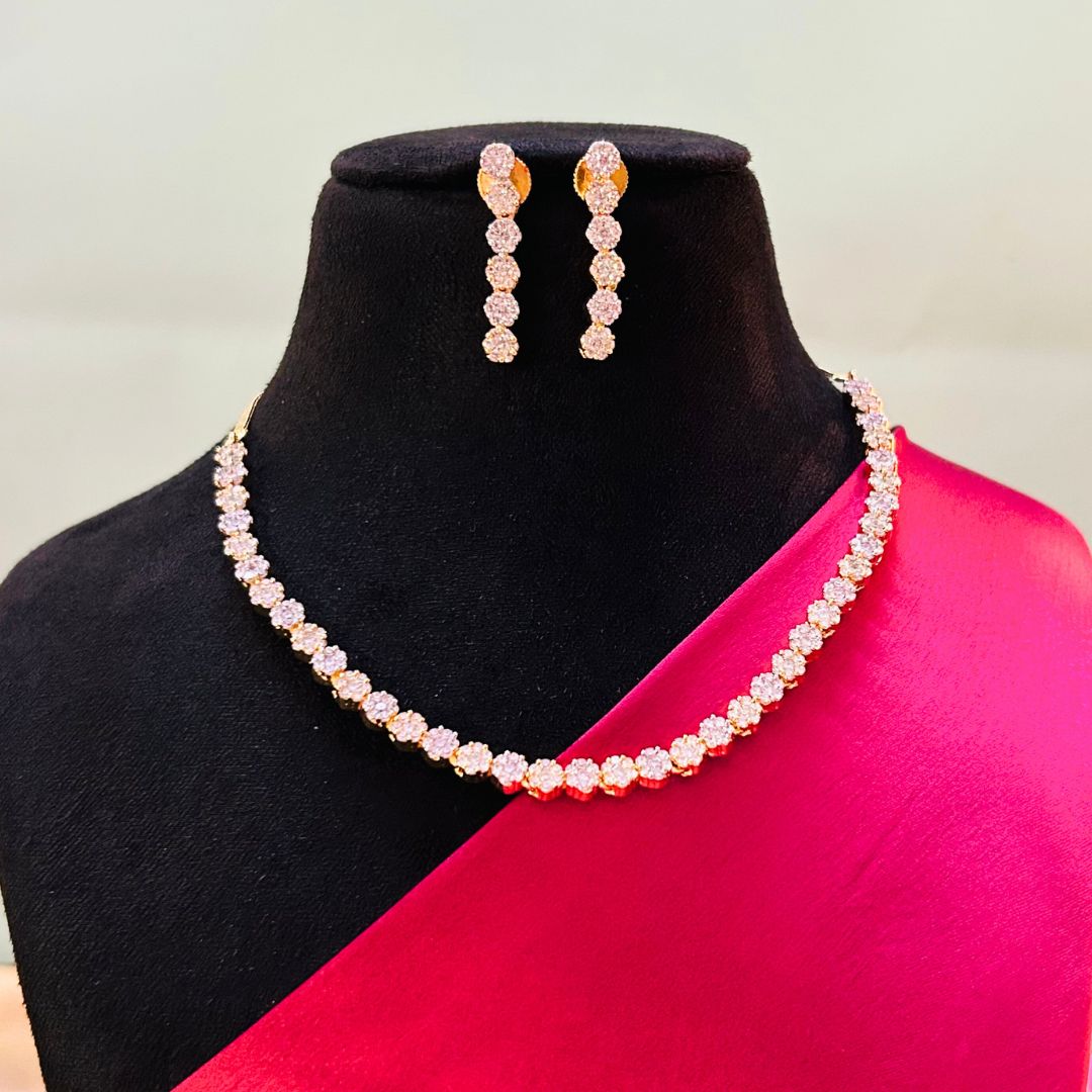 Aliva 18K Gold Plated American Diamond Necklace Set