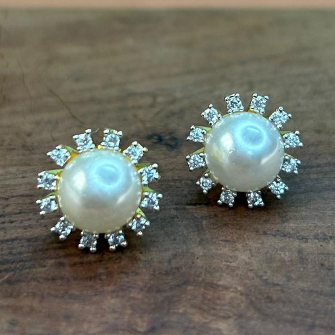 White Pearl CZ Designer Stud