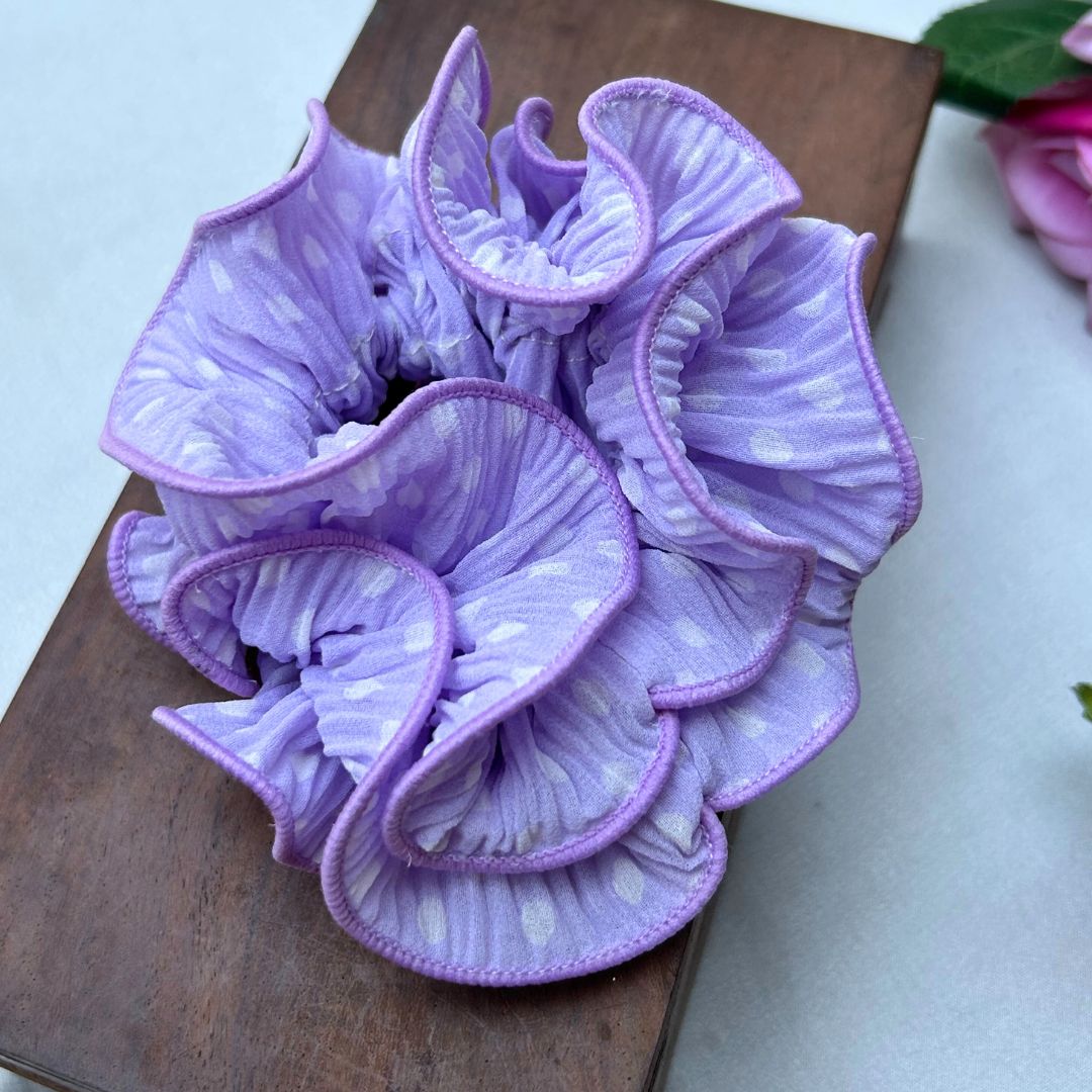 Polka Dot Pleated Purple Oversized Scrunchie