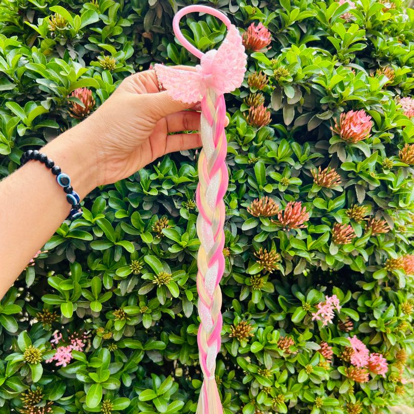 Cute Baby Girl Bow Pink Twist Braid Rubber Band