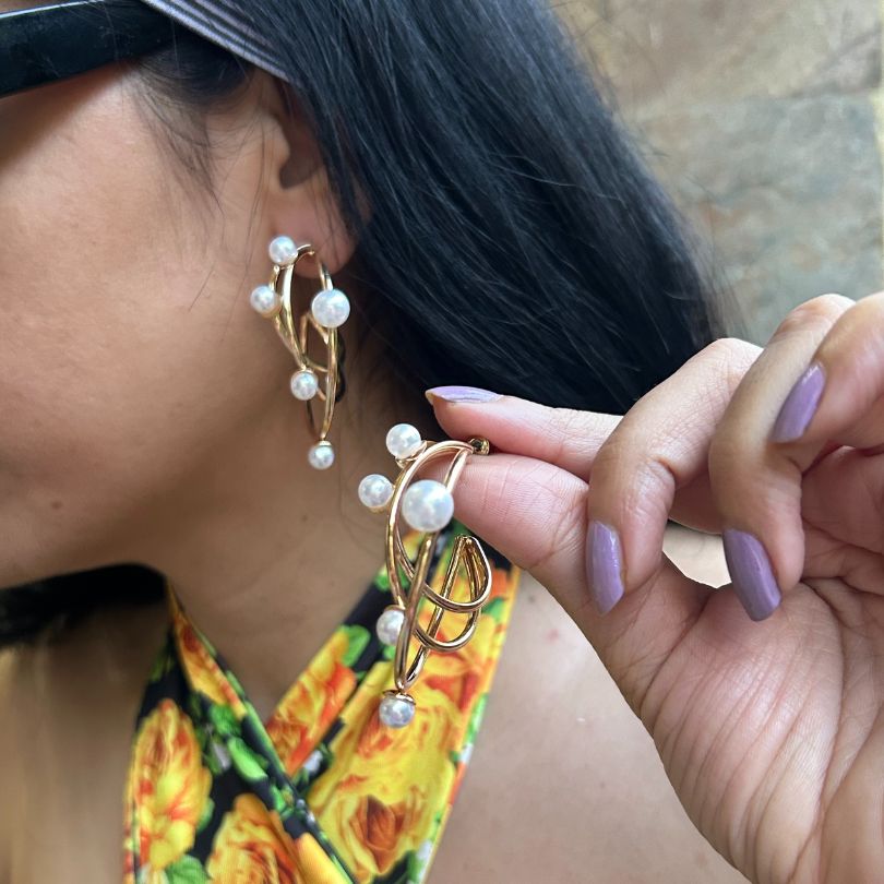 Pearl Three Round Hoop Earrings