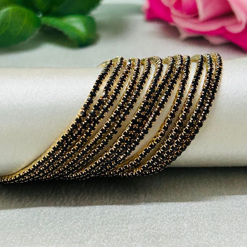 Stretchable Black Gold - Plated Bracelet - Pack of 12