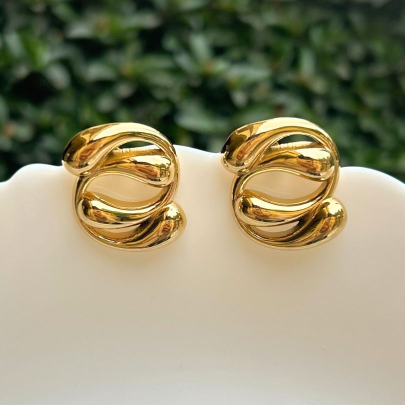 Modern Golden Circular Stud Earrings