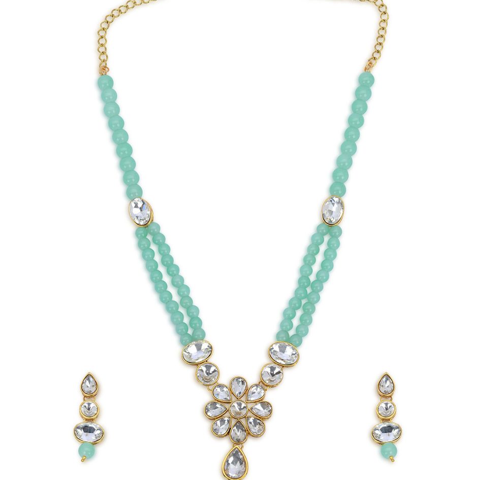 Gold-Plated Kundan-Studded & Pearl Beaded Jewellery Set