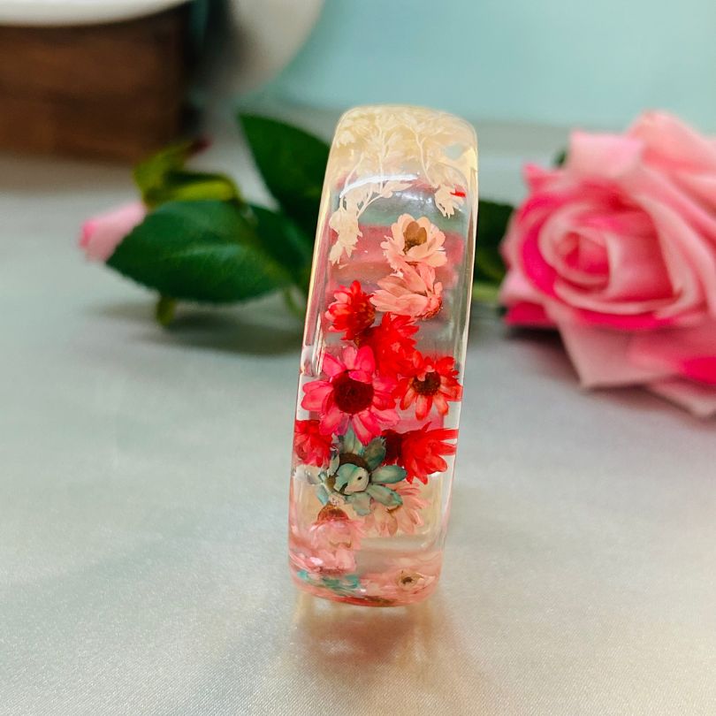 Pink Floral Clear Bangles