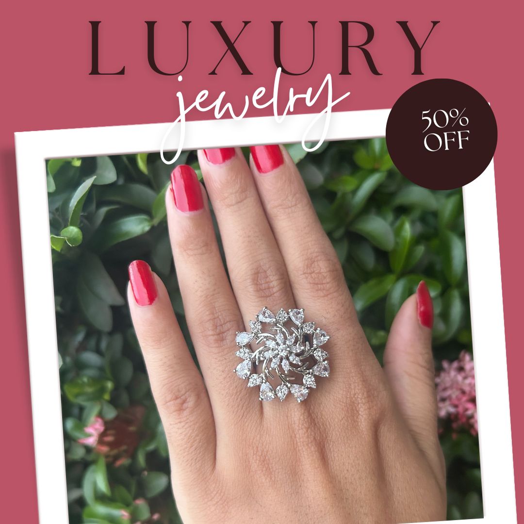 Nory Floral Cocktail CZ American Diamond Finger - Ring