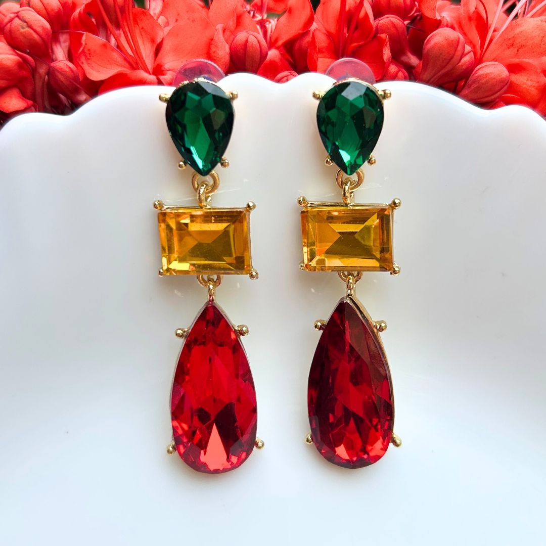 Multicolor Rhinestone Pear Drop Earrings