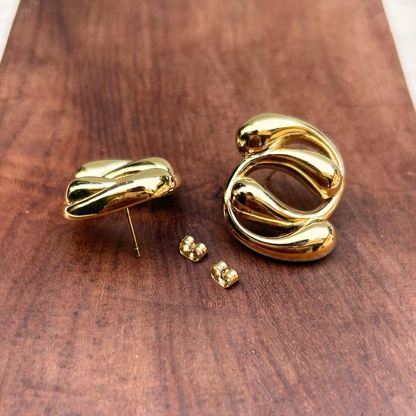 Modern Golden Circular Stud Earrings