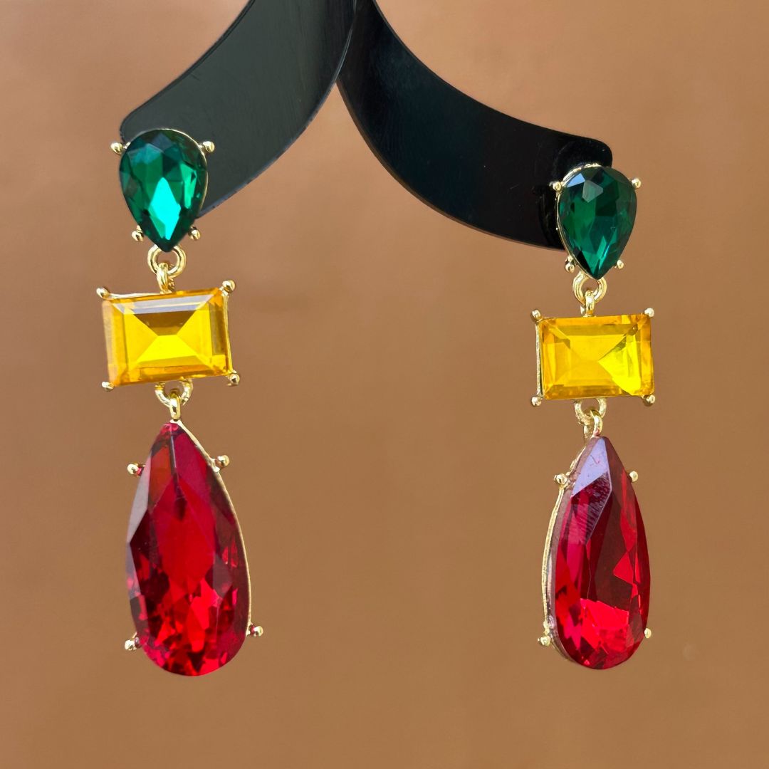 Multicolor Rhinestone Pear Drop Earrings