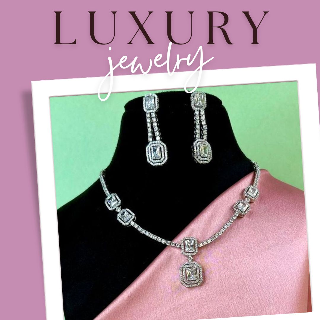 Alice CZ Silver Plated Designer Necklace Set