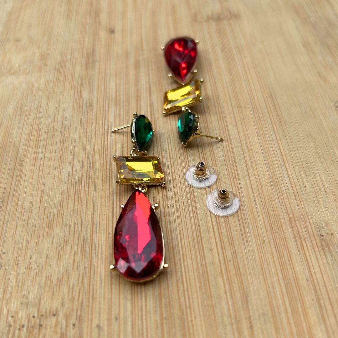 Multicolor Rhinestone Pear Drop Earrings
