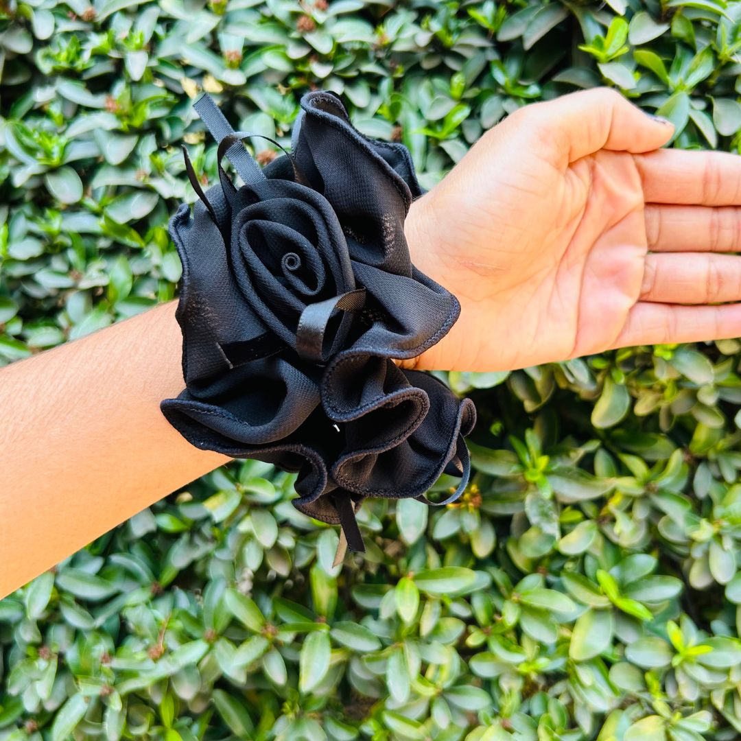 Big Black Floral Scrunchie