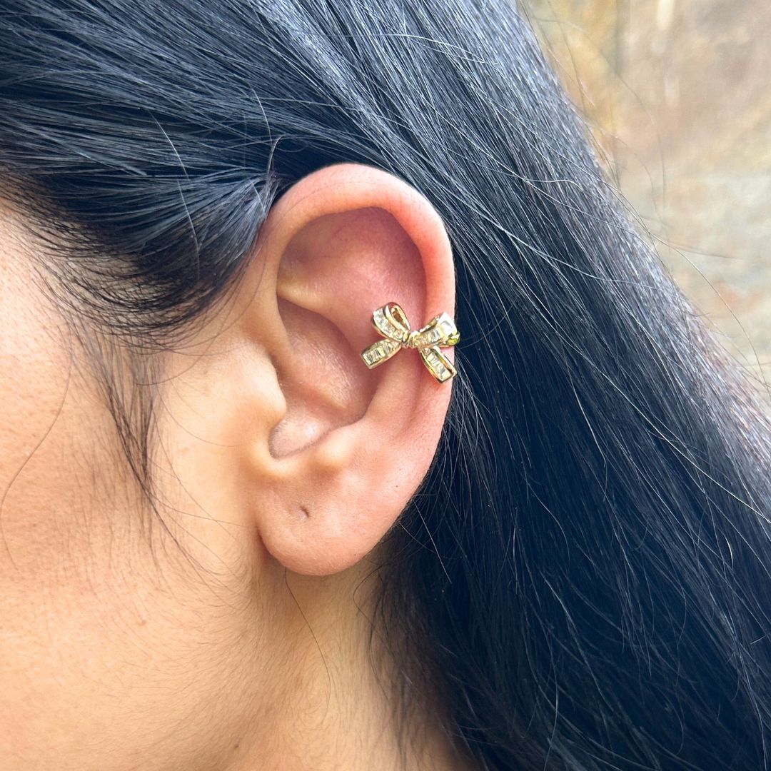 Rhinestone Bow Knot Ear Cuff