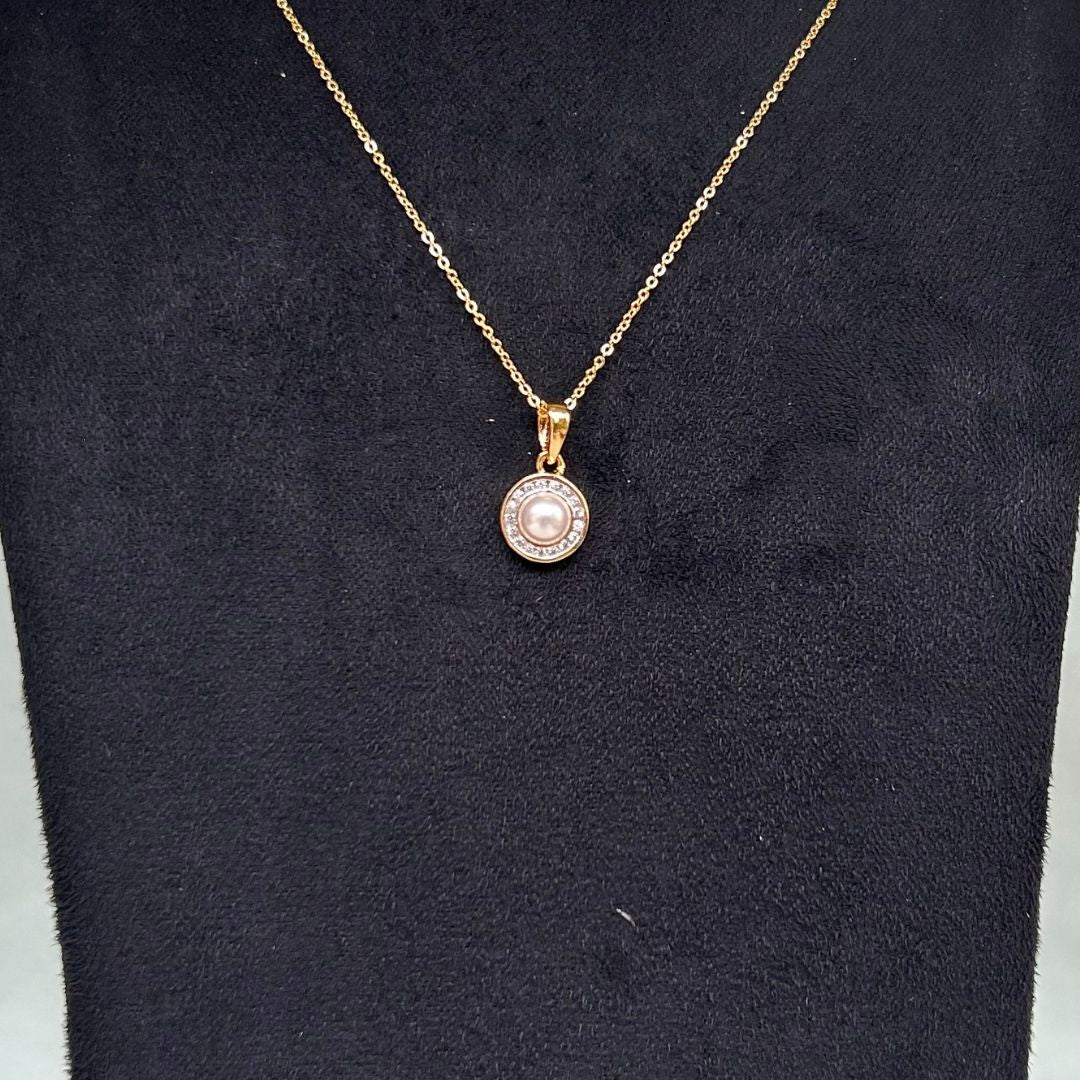 18K Gold Plated Pearl American Diamond Pendant Set