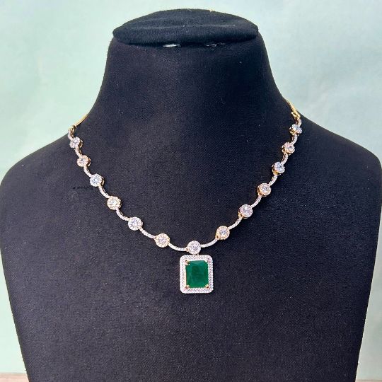 Linda Emerald Green American Diamond Necklace Set