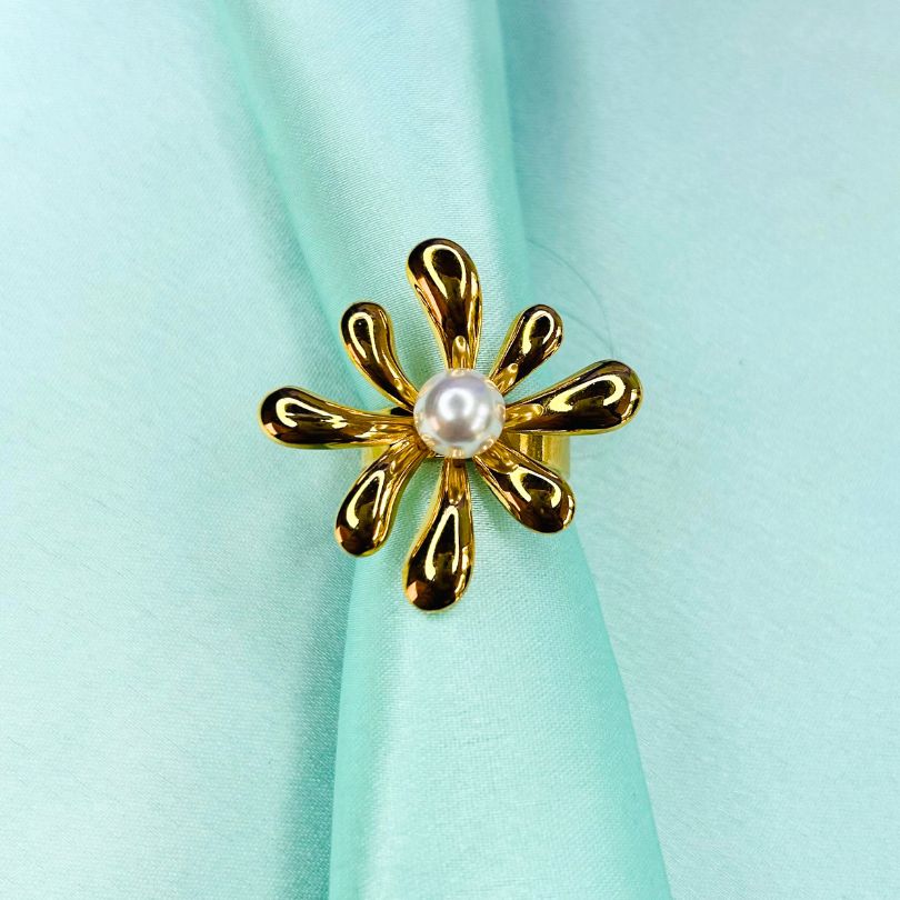 Pearl Flower Statement Finger Ring