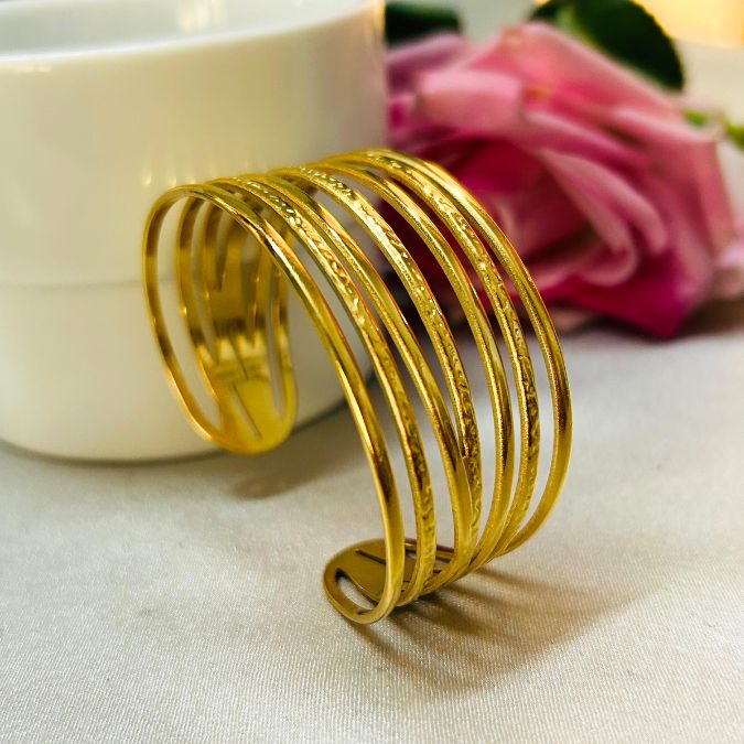 Layered Golden Open Bracelet