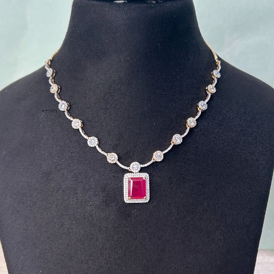 Linda Ruby American Diamond Necklace Set