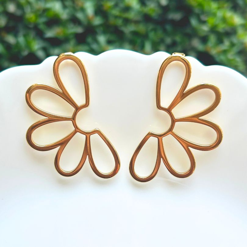 Half Floral Golden Stud Earrings
