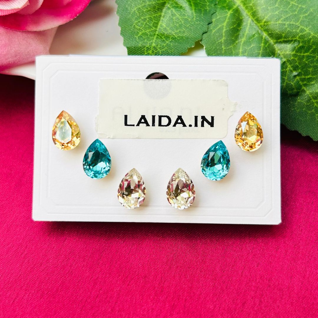 Set Of 3 Colorful Rhinestone Studs