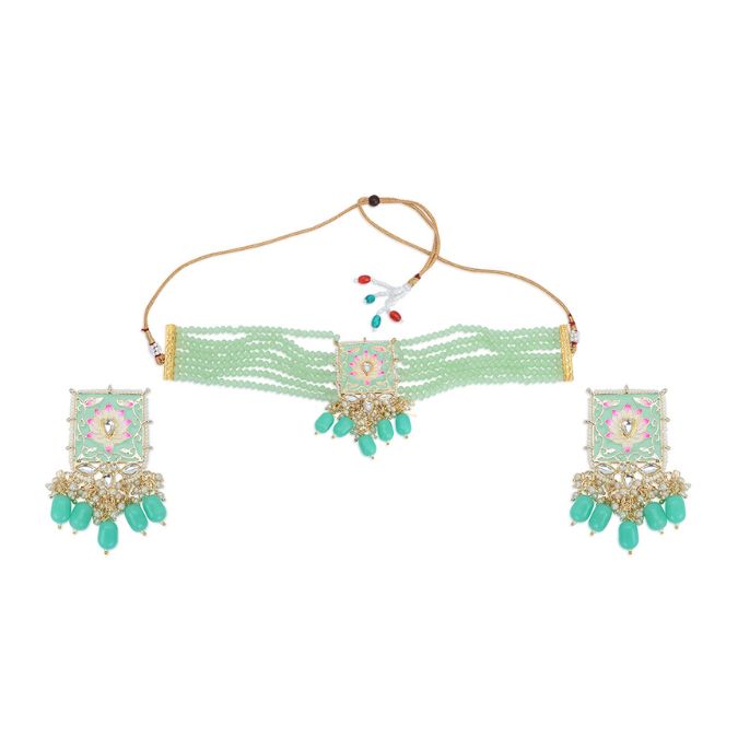 Sea Green Meenakari Choker Set