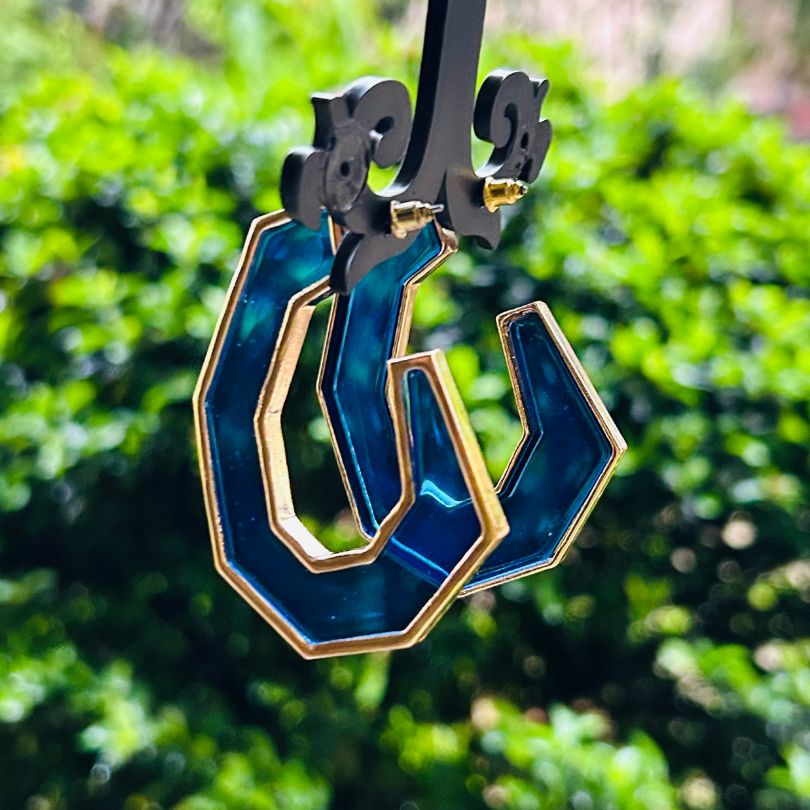 Enamel Blue Structured Hoop Earrings