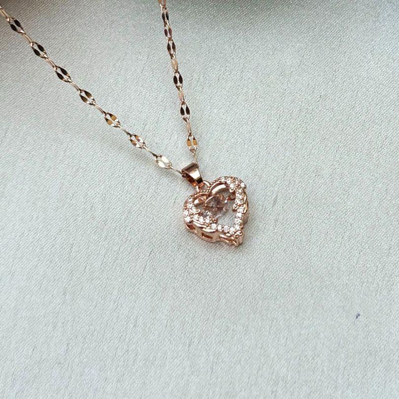 LAIDA Women Rose Gold-Plated & White AD-Studded heart Pendant With Chain