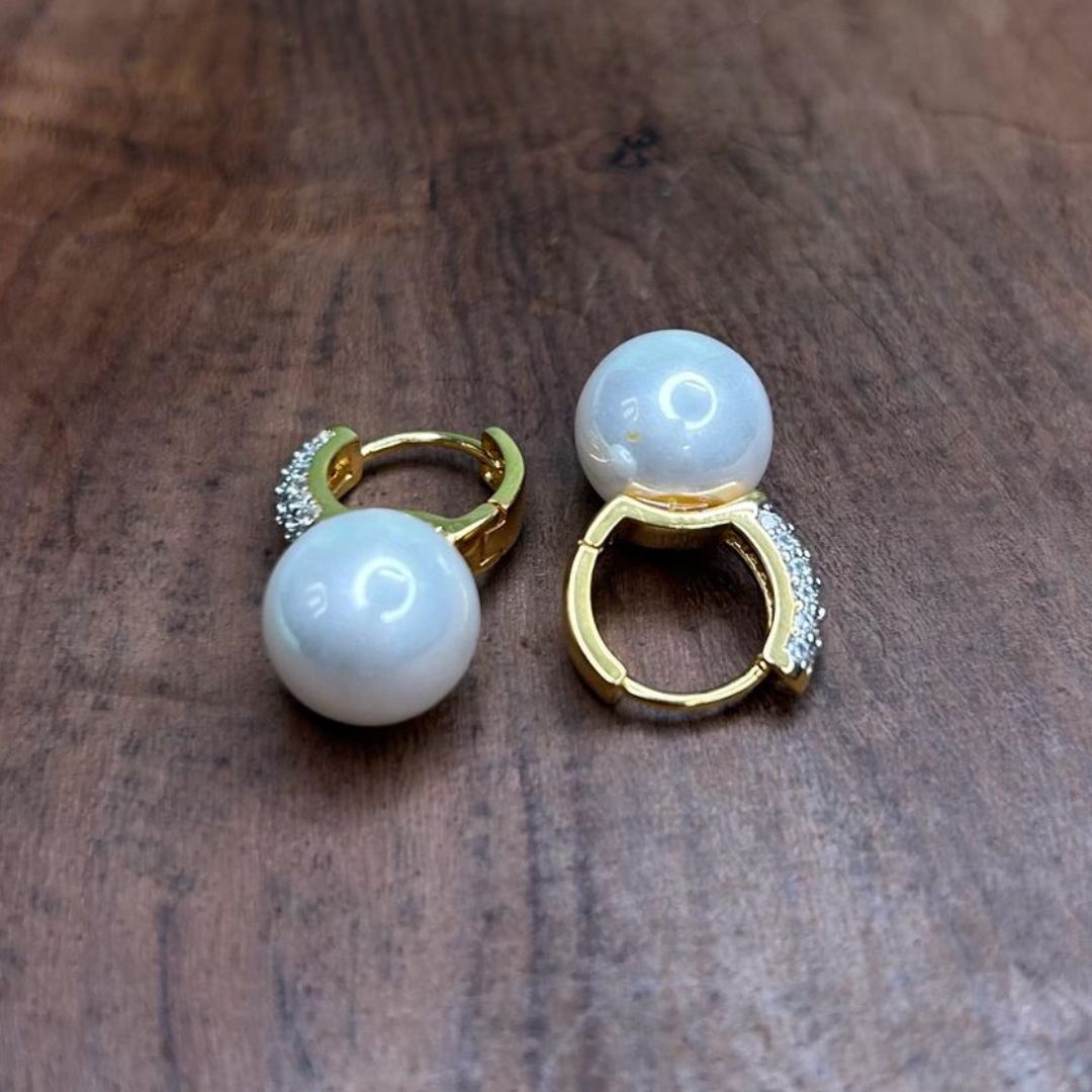 Bright Pearl CZ Hoop Earrings