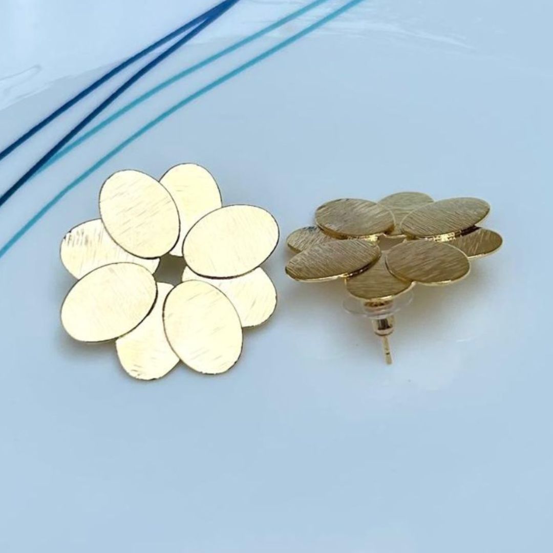 Golden Structured Floral Studs