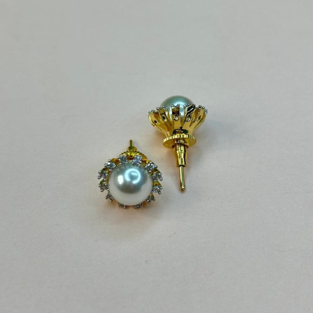 White Pearl CZ Designer Stud