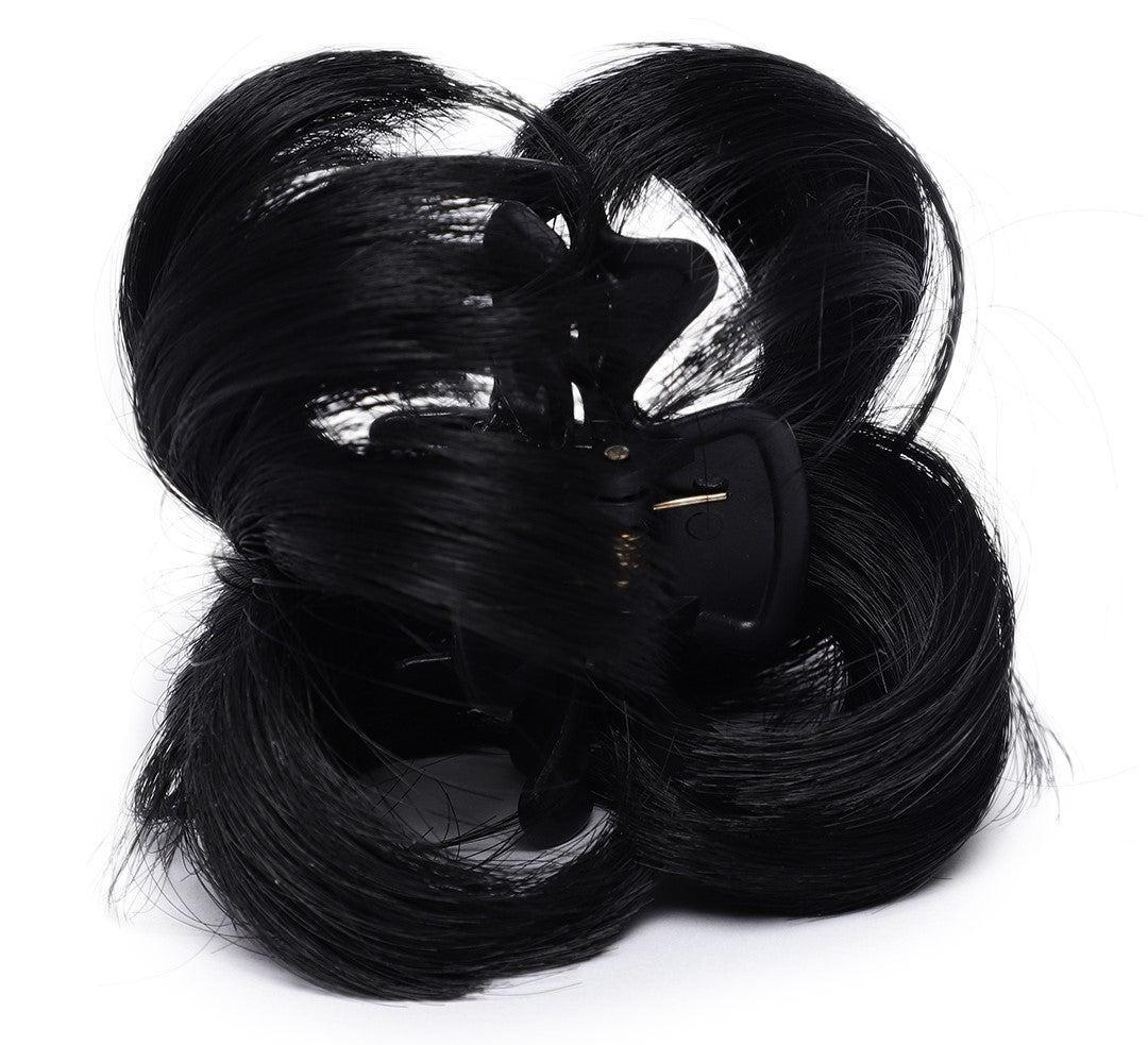 Artificial Synthetic Hair Juda Bun Extension Claw Clip - Black