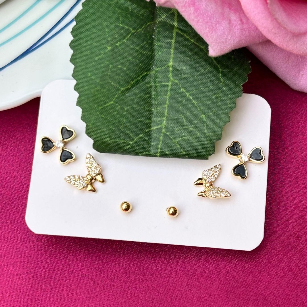 Set Of 3 Butterfly Golden Studs