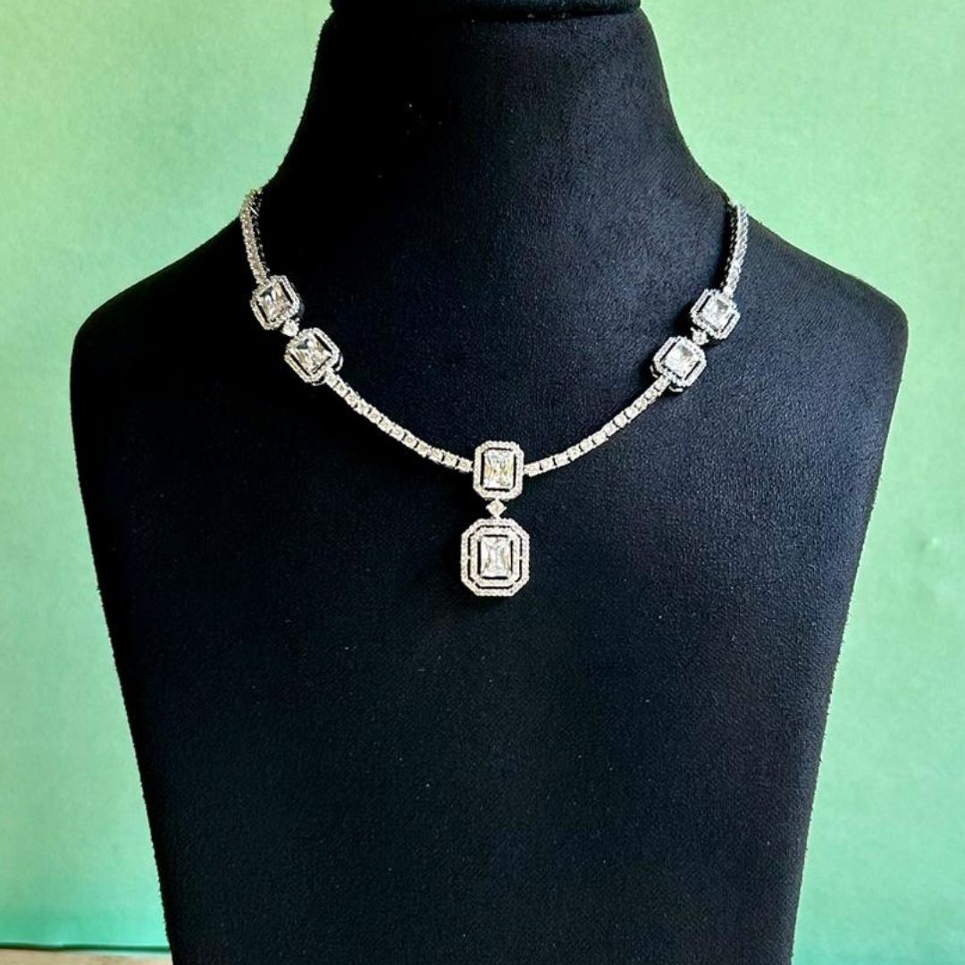 Alice CZ Silver Plated Designer Necklace Set