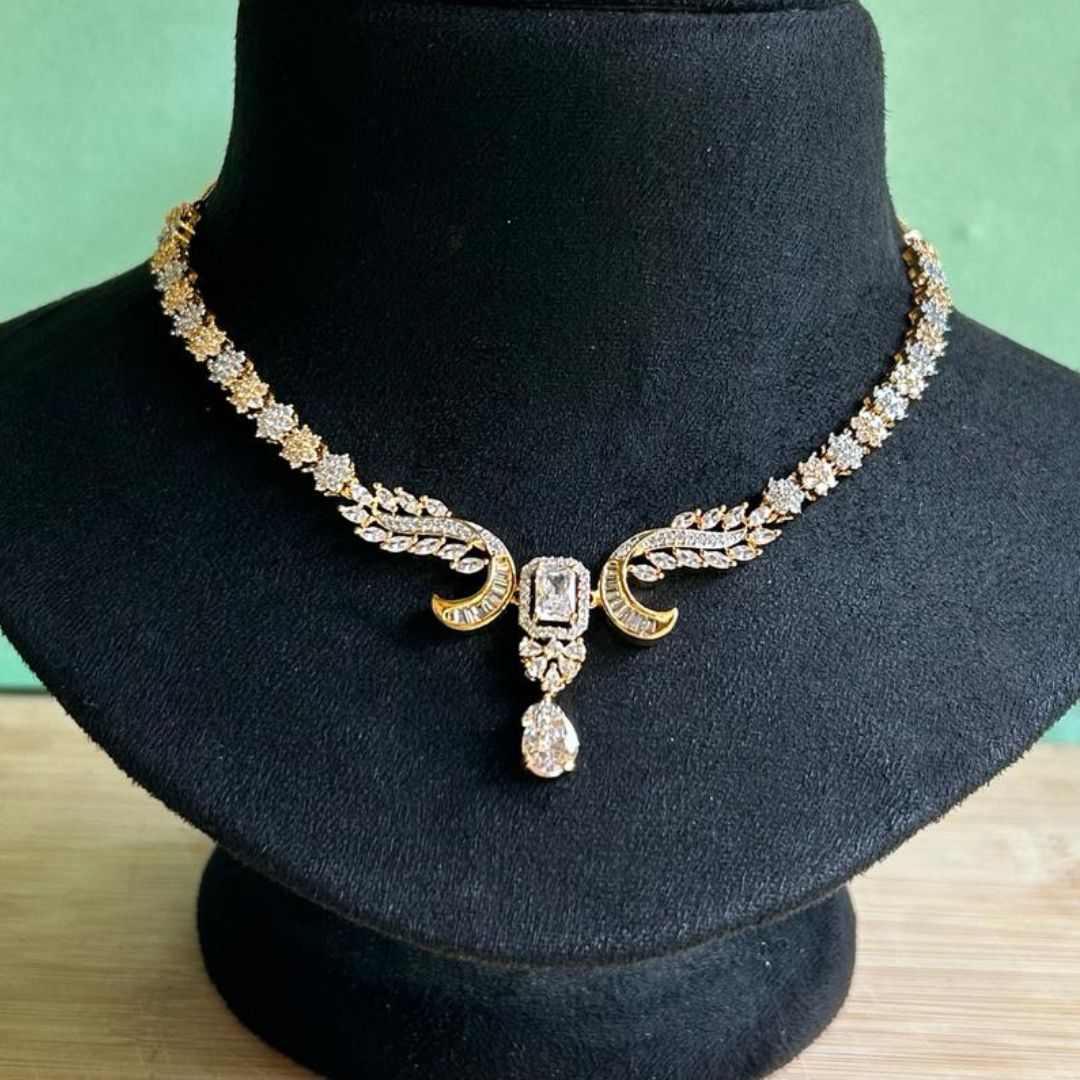 Golden American Diamond Designer Necklace Set